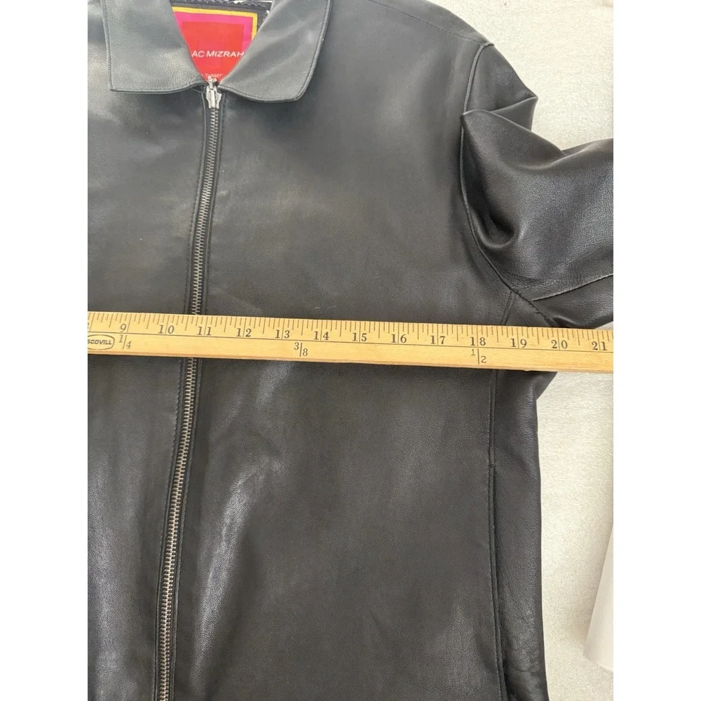 Vintage Isaac Mizrahi Black Leather Jacket Zebra Lining‎ Zip Moto Womens Sz XL